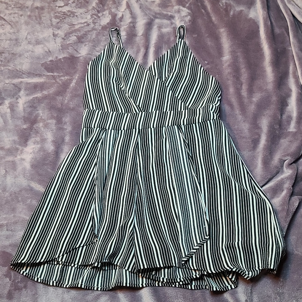 Black n White Striped Romper Skirt
